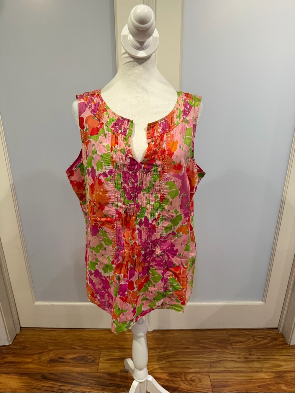 Talbots Pink Multi Floral Pintuck Tunic